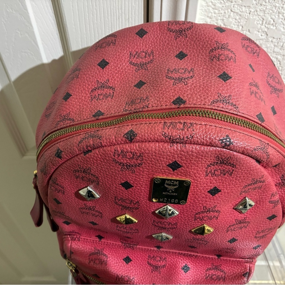 MCM Red Backpack with Gold and Silver Studs - Picture 5 of 5